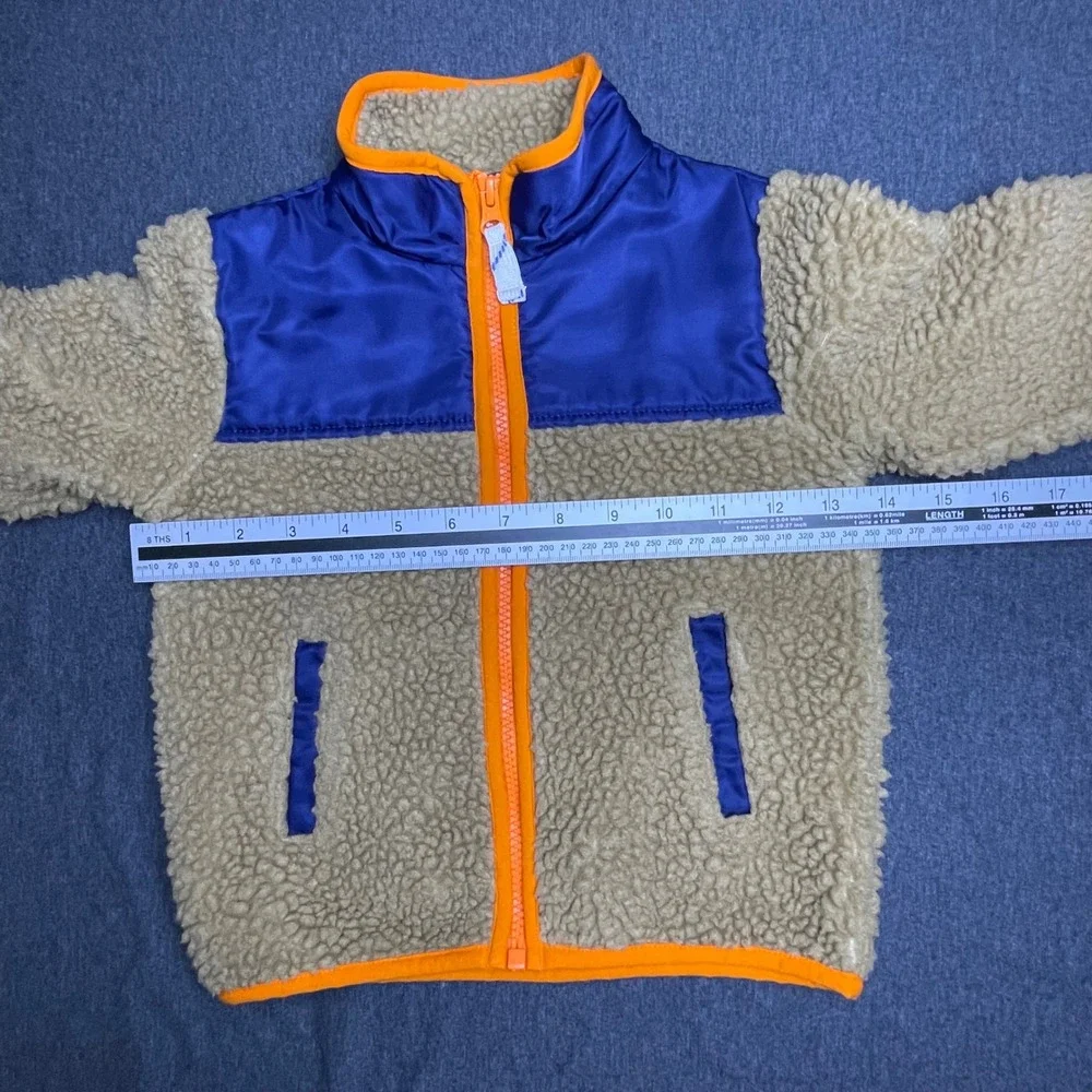 Crewcuts Kids Sherpa Fleece Jacket Size 3 Tan Blue‎ Orange Colorblock Zip Up